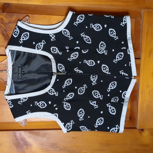 GILANI* lined zip front fish print white trimmed crop top/vest style top size 16 - Picture 12 of 13